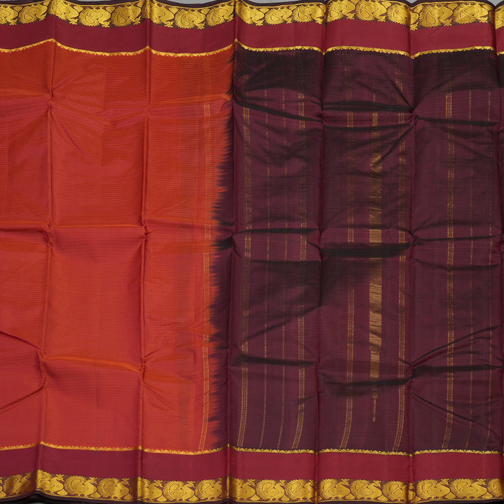 Hayagrivas Handloom Pure Kanjivaram Silk Saree in Vivid Rust Orange KBE563F2-1