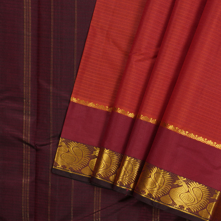 Hayagrivas Handloom Pure Kanjivaram Silk Saree in Vivid Rust Orange KBE563F2-1