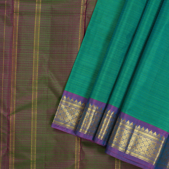 Hayagrivas Handloom Pure Kanjivaram Silk Saree in Ornate Sea Blue KBE564F1-35