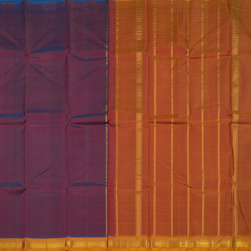 Hayagrivas Handloom Dual Tone (Wine & Blue) Kanjivaram Silk Saree with Orange Border KBE565F1-3
