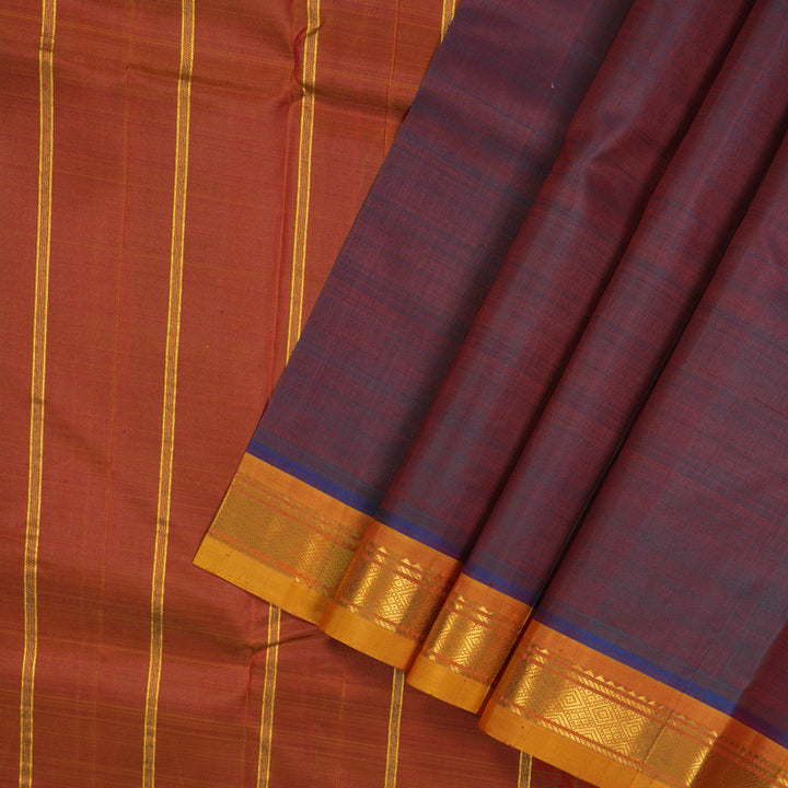 Hayagrivas Handloom Dual Tone (Wine & Blue) Kanjivaram Silk Saree with Orange Border KBE565F1-3
