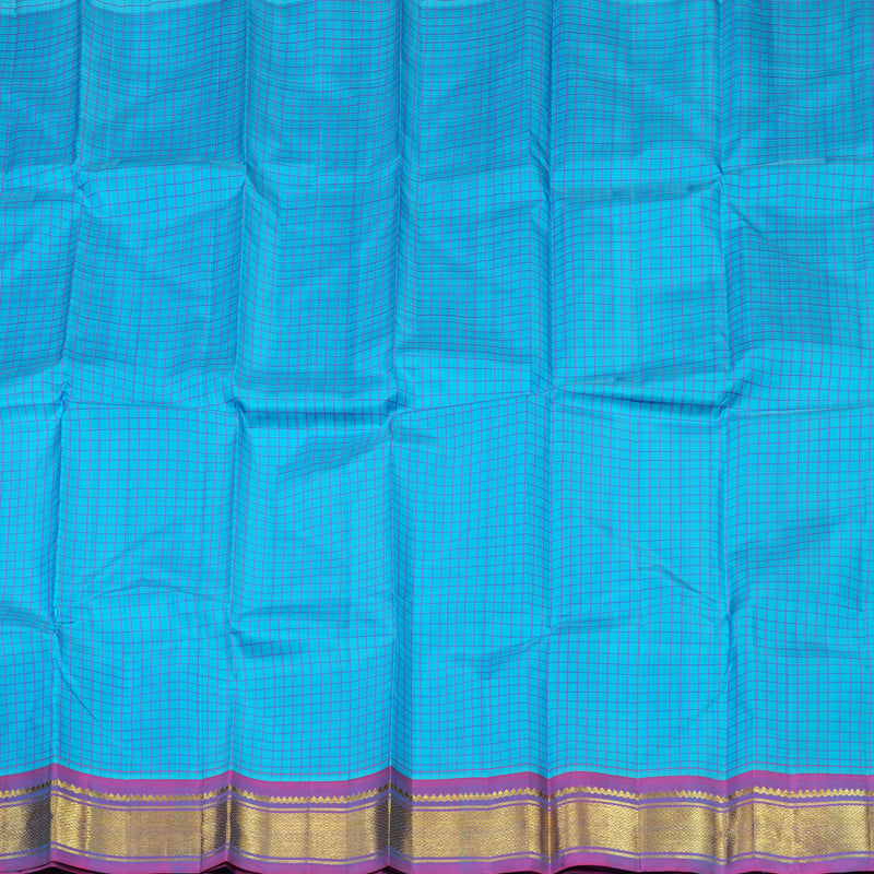 Hayagrivas Handloom Sky Blue Kanjivaram Silk Saree with Dual Tone (Pink & Blue) Border KBE565F7-5