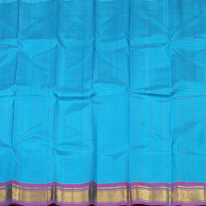 Hayagrivas Handloom Sky Blue Kanjivaram Silk Saree with Dual Tone (Pink & Blue) Border KBE565F7-5