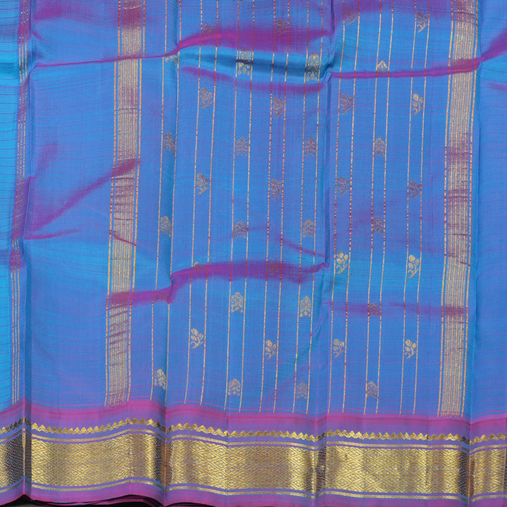 Hayagrivas Handloom Sky Blue Kanjivaram Silk Saree with Dual Tone (Pink & Blue) Border KBE565F7-5