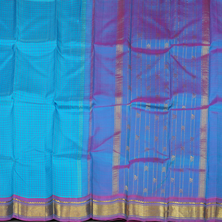 Hayagrivas Handloom Sky Blue Kanjivaram Silk Saree with Dual Tone (Pink & Blue) Border KBE565F7-5