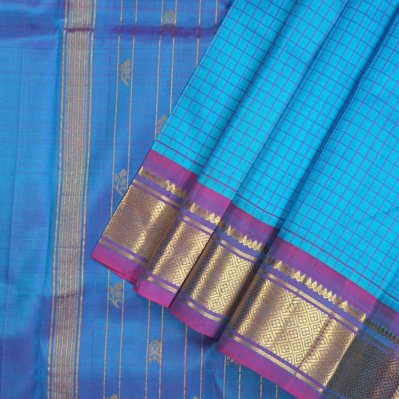 Hayagrivas Handloom Sky Blue Kanjivaram Silk Saree with Dual Tone (Pink & Blue) Border KBE565F7-5