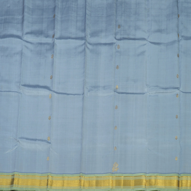 Hayagrivas Handloom Bluish Grey Kanjivaram Silk Saree with Light Green Border KBE565F9-6