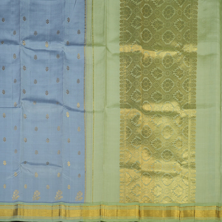 Hayagrivas Handloom Bluish Grey Kanjivaram Silk Saree with Light Green Border KBE565F9-6
