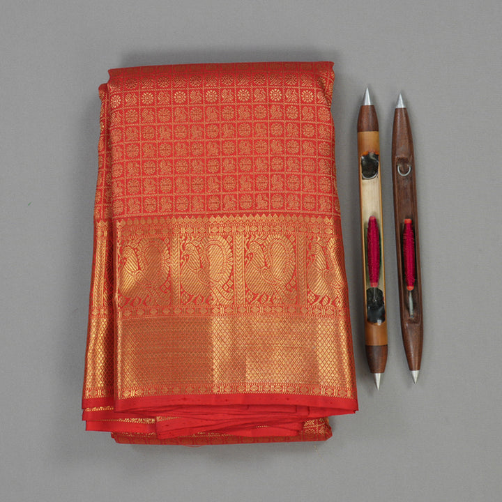 Hayagrivas Handloom Red Kanjivaram Silk Saree KBE566F1-1