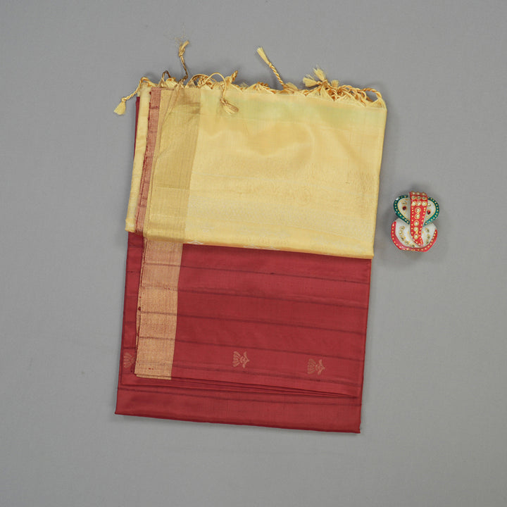 Hayagrivas Handloom Pure Soft Silk saree in Delicate Maroon with Ivory KBE56D5-1