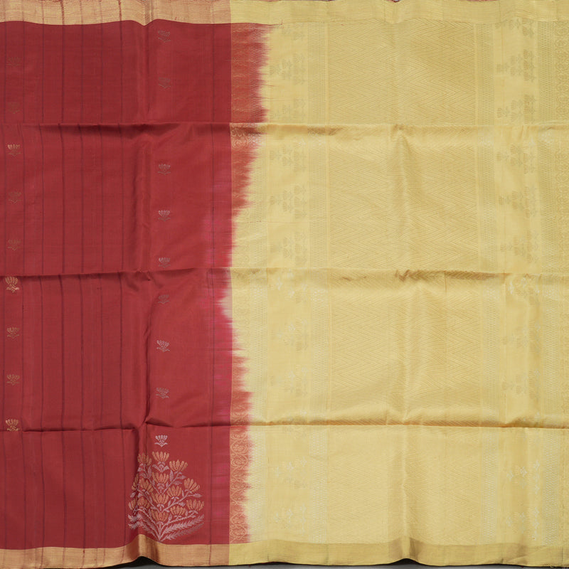 Hayagrivas Handloom Pure Soft Silk saree in Delicate Maroon with Ivory KBE56D5-1