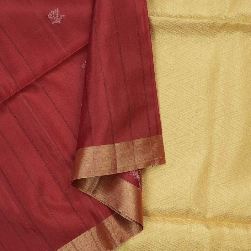 Hayagrivas Handloom Pure Soft Silk saree in Delicate Maroon with Ivory KBE56D5-1