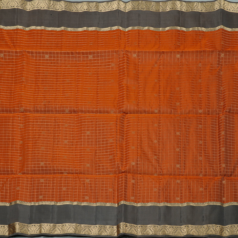 Hayagrivas Burnt Orange Handloom Soft Silk Saree with Dark Grey Border KBE56D8-1