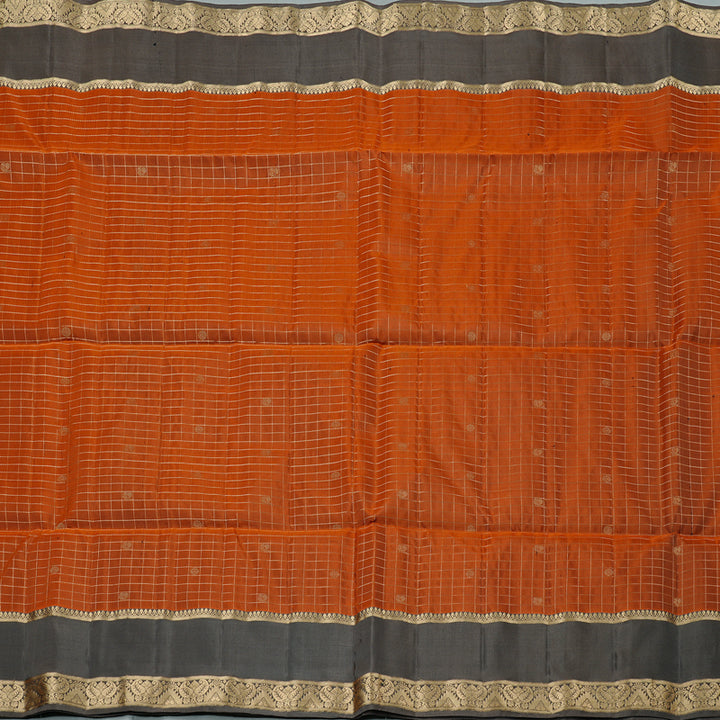 Hayagrivas Burnt Orange Handloom Soft Silk Saree with Dark Grey Border KBE56D8-1