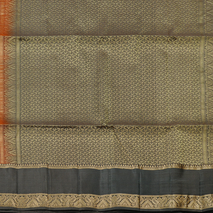 Hayagrivas Burnt Orange Handloom Soft Silk Saree with Dark Grey Border KBE56D8-1