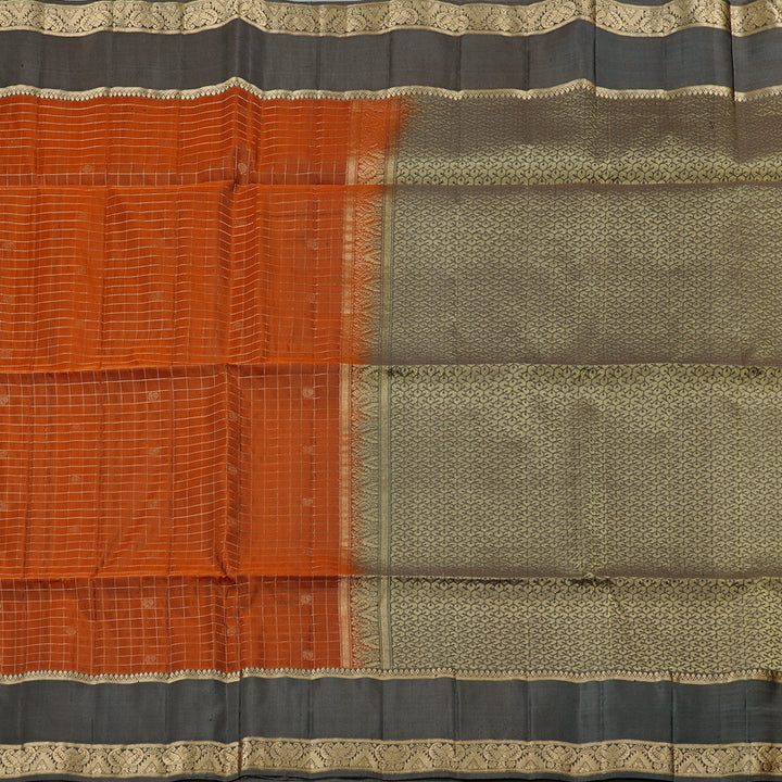Hayagrivas Burnt Orange Handloom Soft Silk Saree with Dark Grey Border KBE56D8-1