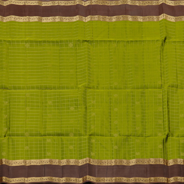 Hayagrivas Olive Green Handloom Soft Silk Saree with Chocolate Brown Border KBE56D9-1