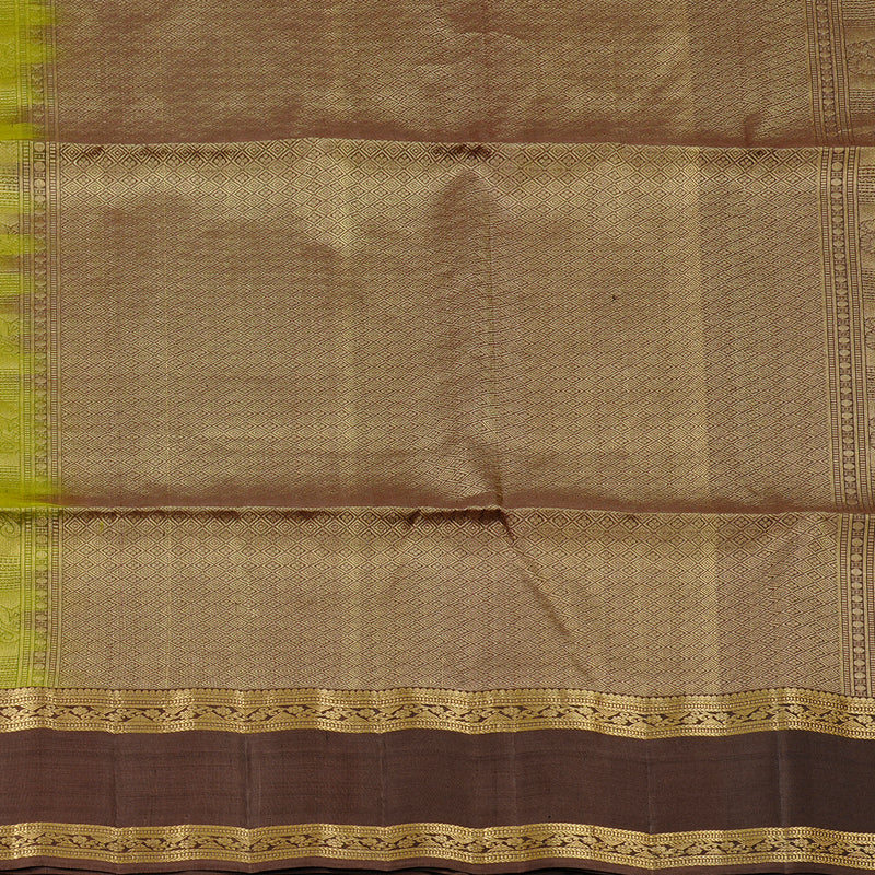 Hayagrivas Olive Green Handloom Soft Silk Saree with Chocolate Brown Border KBE56D9-1
