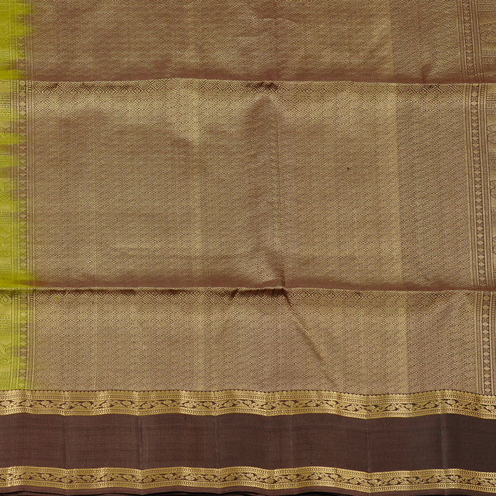 Hayagrivas Olive Green Handloom Soft Silk Saree with Chocolate Brown Border KBE56D9-1