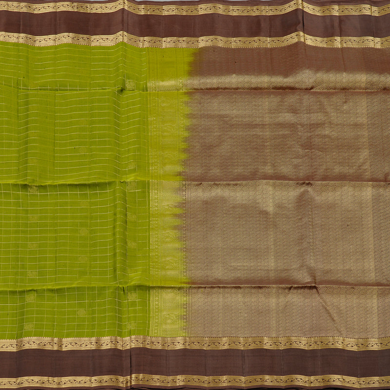 Hayagrivas Olive Green Handloom Soft Silk Saree with Chocolate Brown Border KBE56D9-1