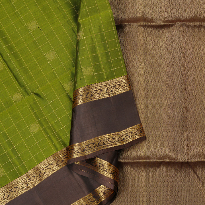 Hayagrivas Olive Green Handloom Soft Silk Saree with Chocolate Brown Border KBE56D9-1