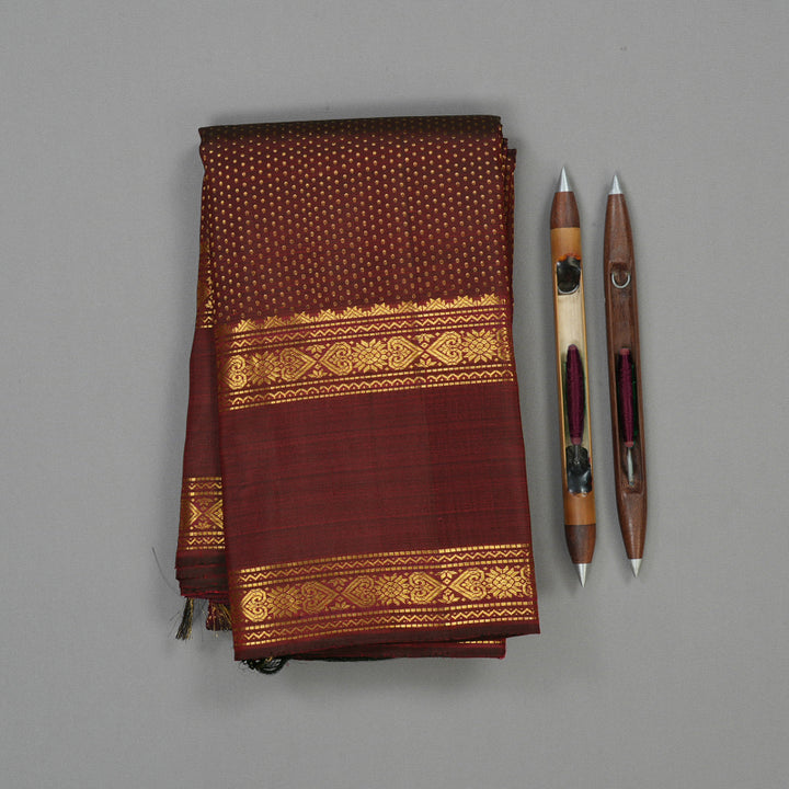 Hayagrivas Handloom Araku Maroon Kanjivaram Silk Saree KBE576F15-1