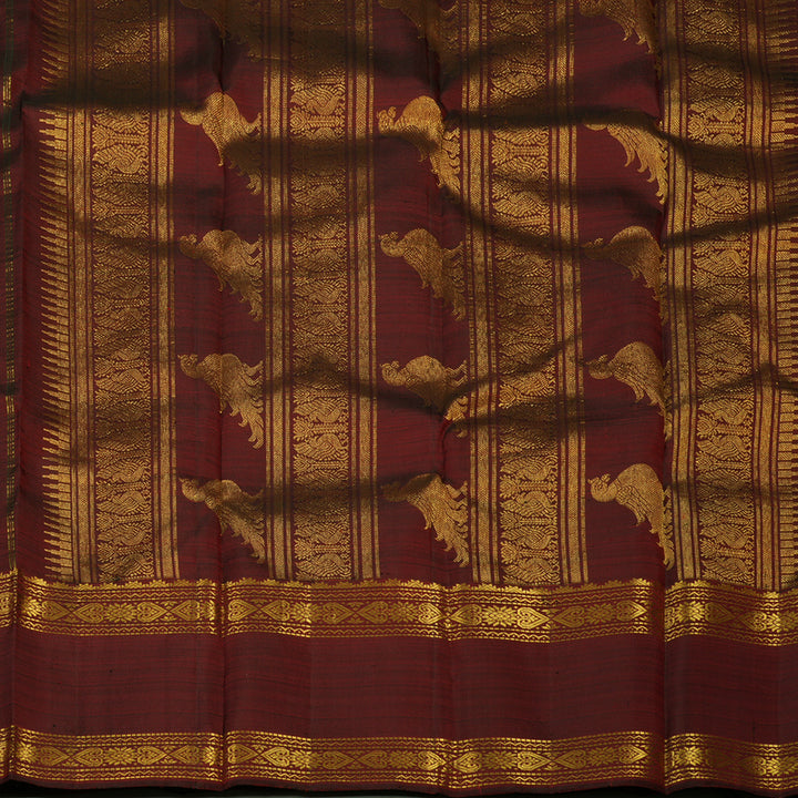 Hayagrivas Handloom Araku Maroon Kanjivaram Silk Saree KBE576F15-1