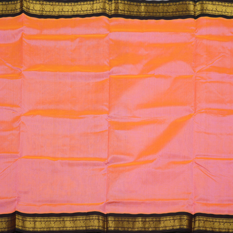 Hayagrivas Handloom Pure Silk Cotton Saree in Light Orangish Pink with Dark Brown KBE578F4-3