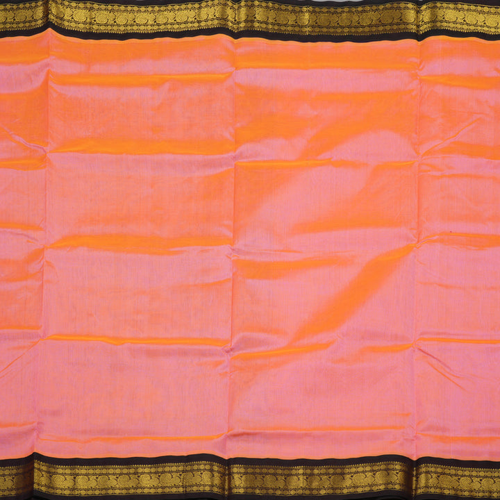 Hayagrivas Handloom Pure Silk Cotton Saree in Light Orangish Pink with Dark Brown KBE578F4-3