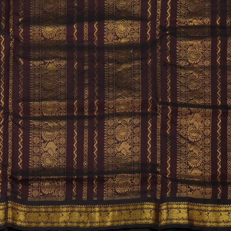 Hayagrivas Handloom Pure Silk Cotton Saree in Light Orangish Pink with Dark Brown KBE578F4-3