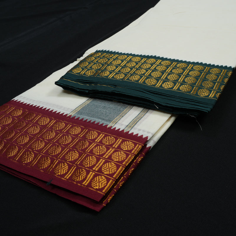 Hayagrivas Cotton Dhoti 9*5 with Ganga Jamuna Rudraksham border KBE579F1-18