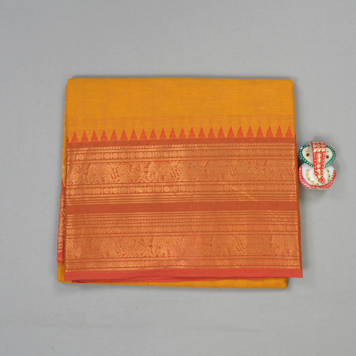Hayagrivas Handloom pure cotton sareee in Mustard yellow with pink border KBE57D1-11