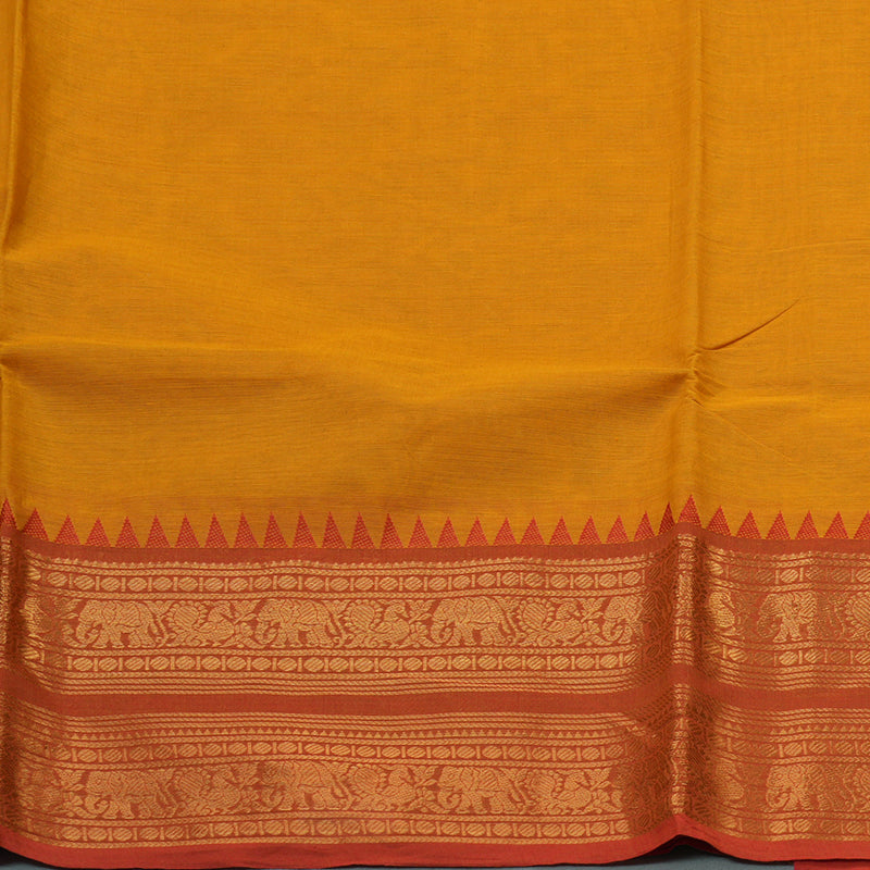 Hayagrivas Handloom pure cotton sareee in Mustard yellow with pink border KBE57D1-11