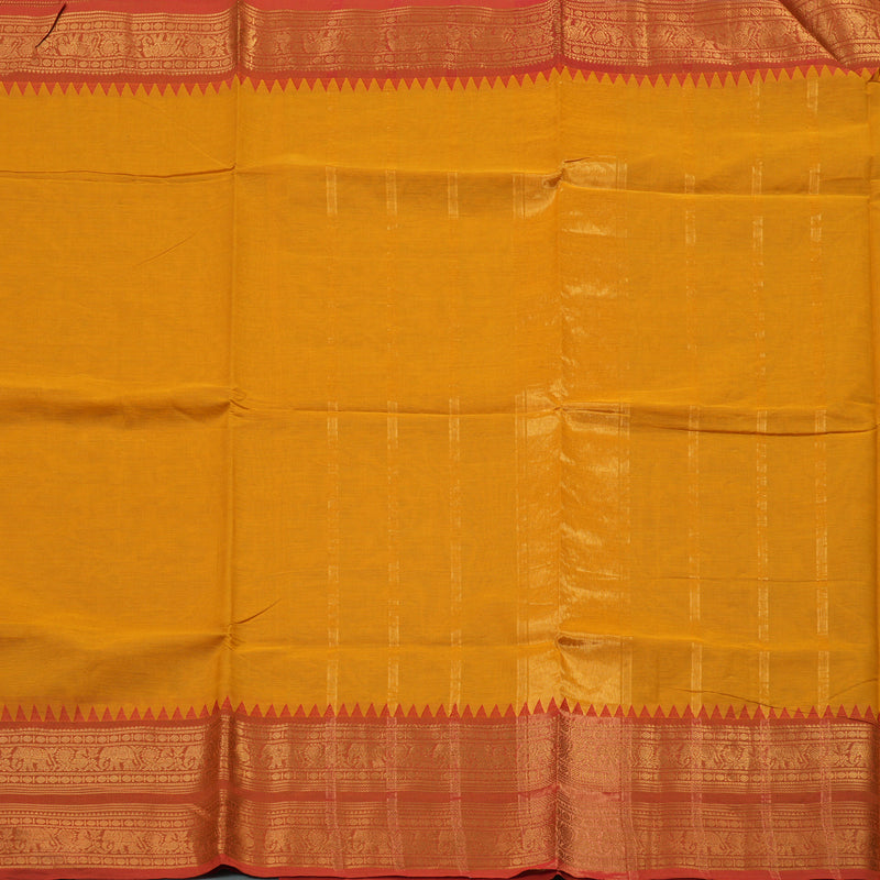 Hayagrivas Handloom pure cotton sareee in Mustard yellow with pink border KBE57D1-11