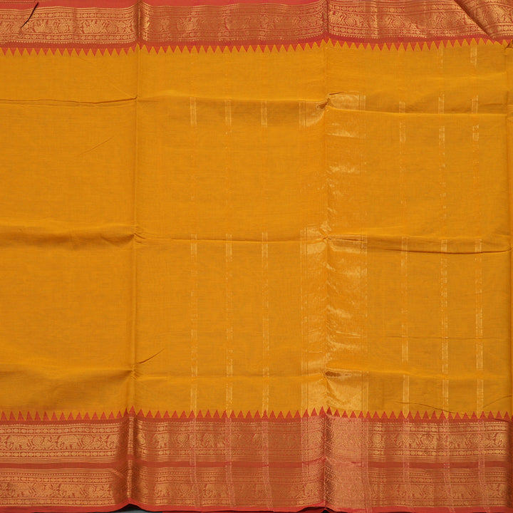 Hayagrivas Handloom pure cotton sareee in Mustard yellow with pink border KBE57D1-11