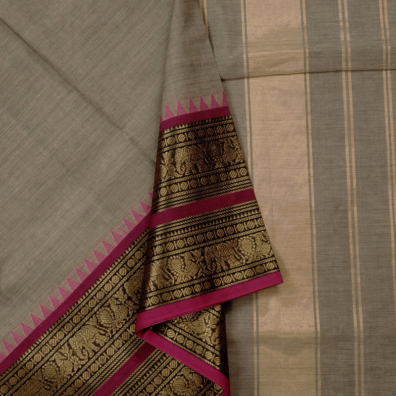 Hayagrivas Handloom Pure Cotton Saree in Elegant Ash Grey KBE57D1-38