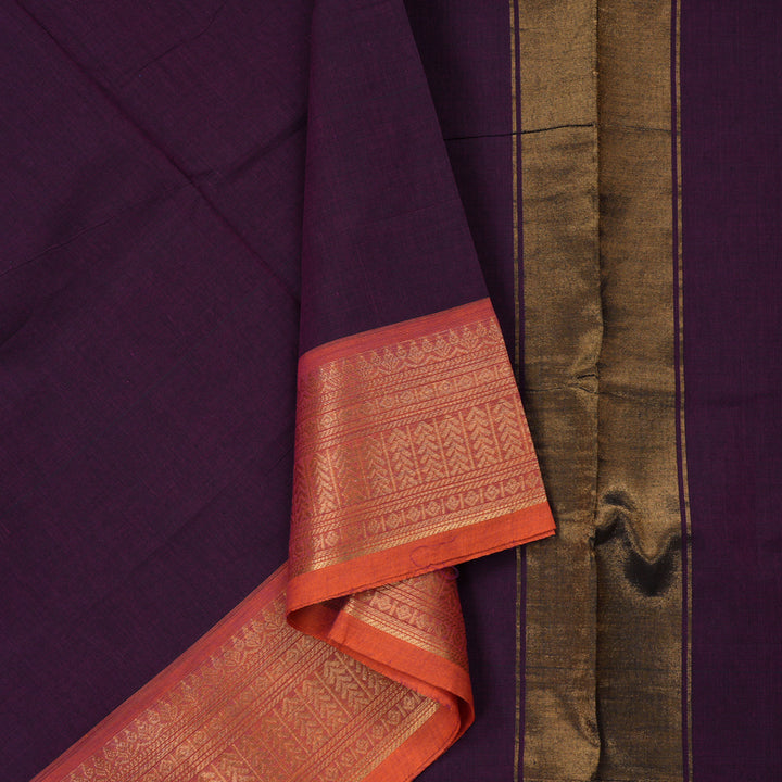 Hayagrivas Handloom Pure Cotton Saree in Attractive Dark Purple KBE57D1-41