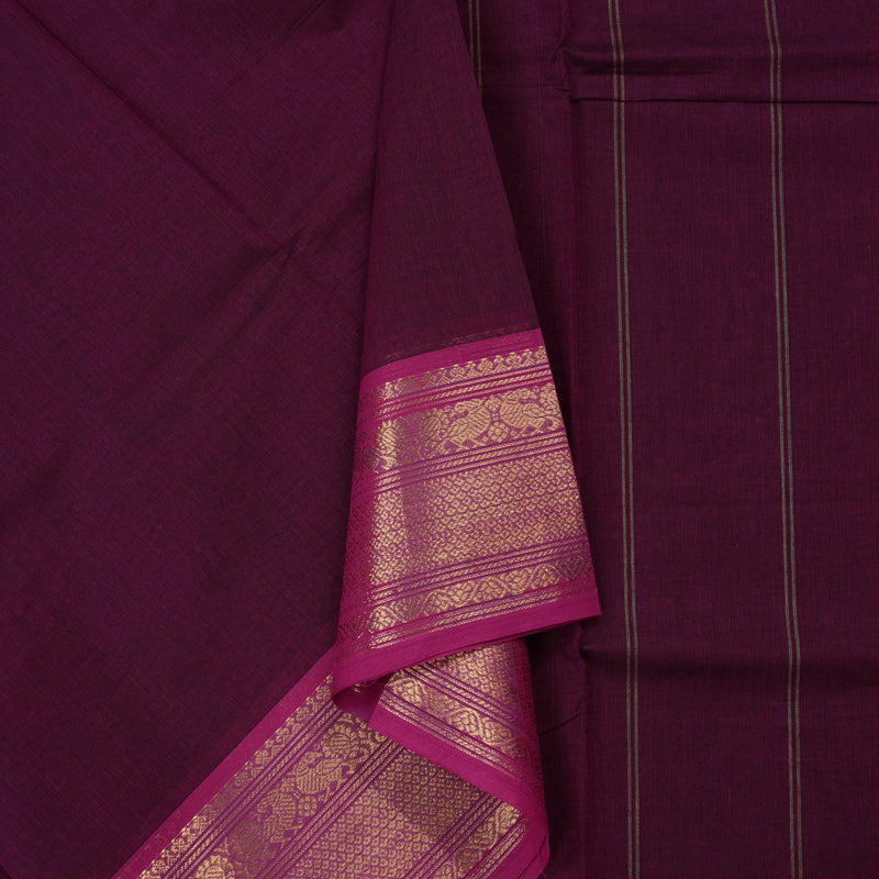 Hayagrivas Handloom Pure Cotton Saree in Regal Dark Purple KBE57D1-7
