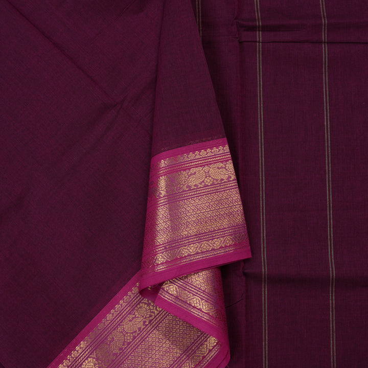 Hayagrivas Handloom Pure Cotton Saree in Regal Dark Purple KBE57D1-7