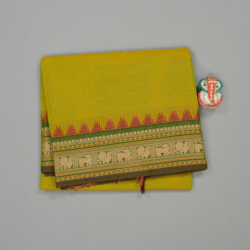Hayagrivas Handloom Pure Cotton Saree in Lively Lemon Green KBE57D1-8