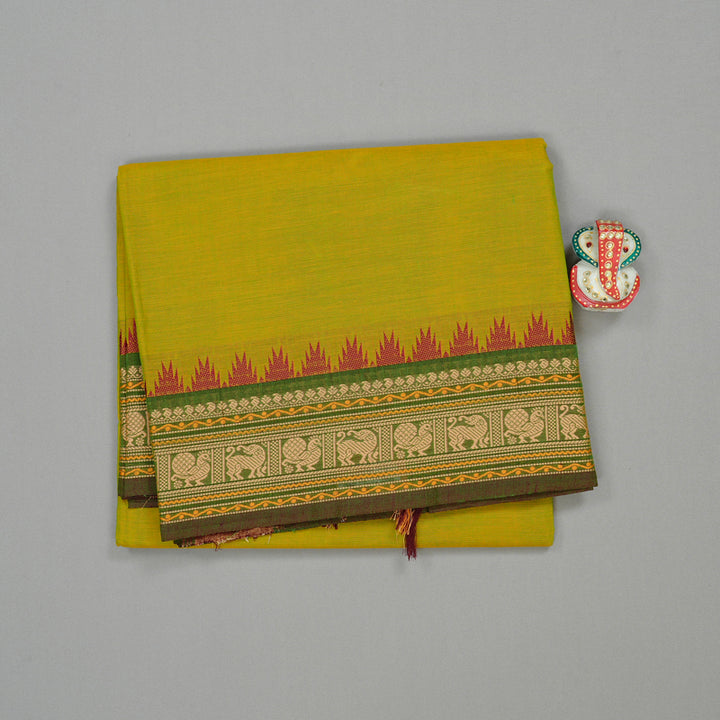 Hayagrivas Handloom Pure Cotton Saree in Lively Lemon Green KBE57D1-8