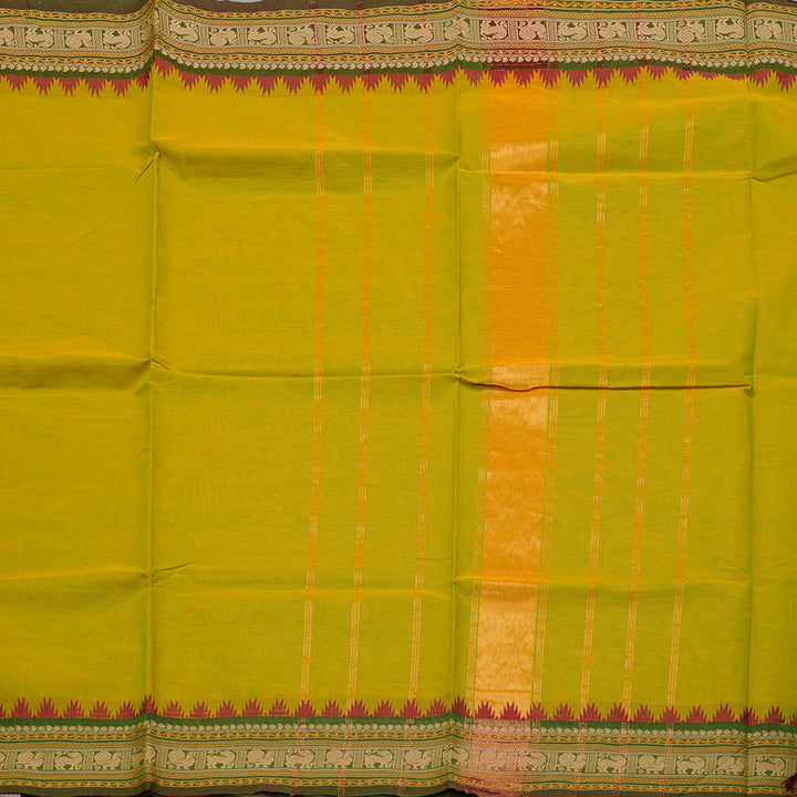 Hayagrivas Handloom Pure Cotton Saree in Lively Lemon Green KBE57D1-8