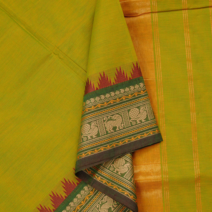 Hayagrivas Handloom Pure Cotton Saree in Lively Lemon Green KBE57D1-8