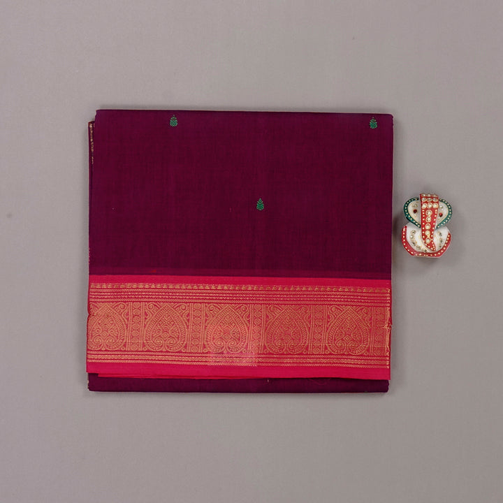 Hayagrivas Handloom Pure Cotton Saree in Striking Dark Purple KBE57D3-1