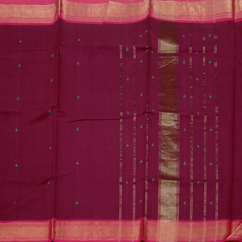 Hayagrivas Handloom Pure Cotton Saree in Striking Dark Purple KBE57D3-1
