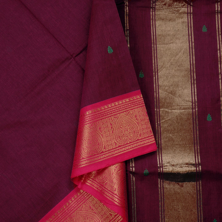 Hayagrivas Handloom Pure Cotton Saree in Striking Dark Purple KBE57D3-1