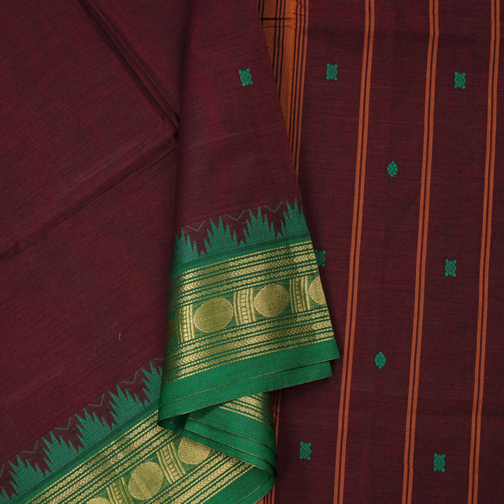 Hayagrivas Handloom Pure Cotton Saree in Captivating Wine Maroon KBE57D3-2