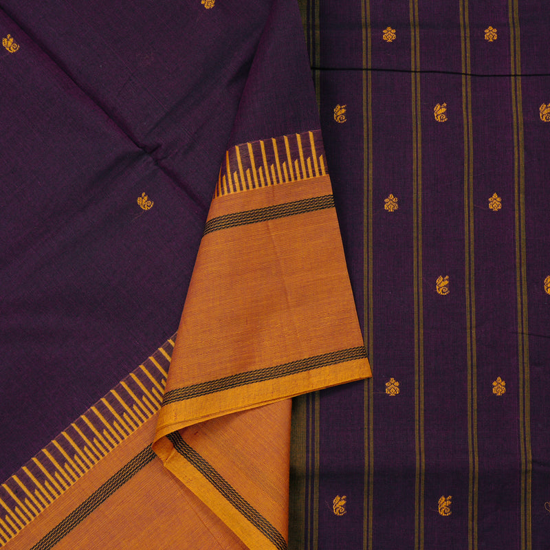 Hayagrivas Handloom Pure Cotton Saree in Graceful Dark Purple KBE57D3-21