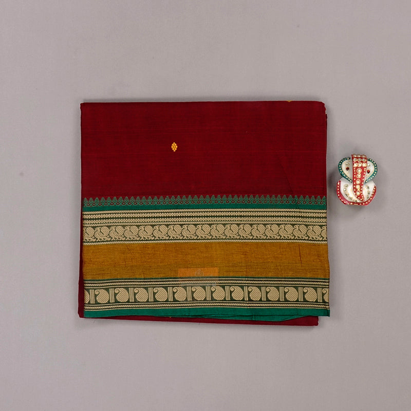 Hayagrivas Handloom Pure Cotton Saree in Rich-toned Dark Maroon KBE57D3-3