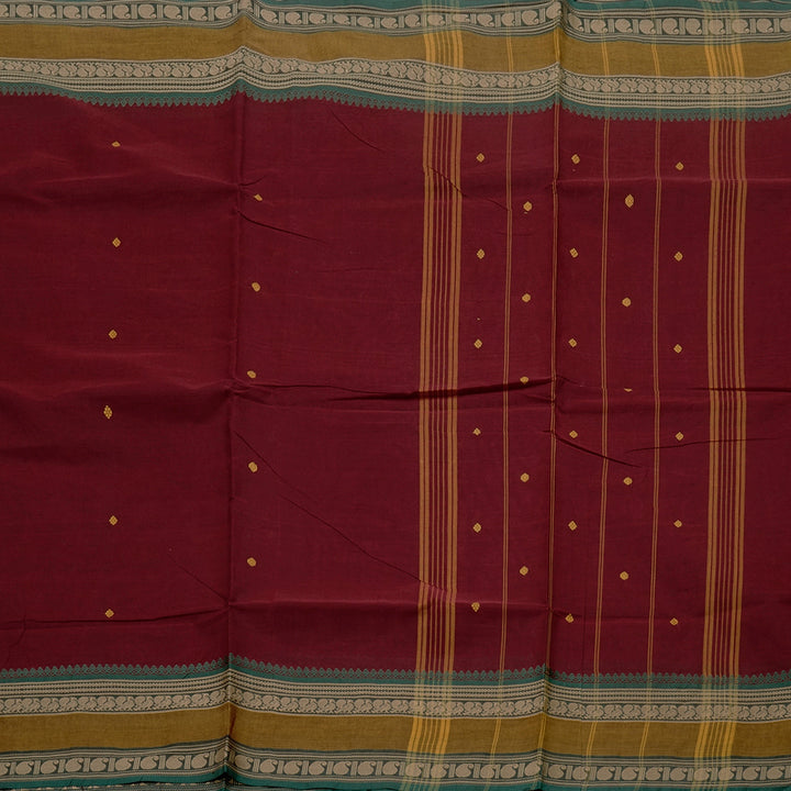 Hayagrivas Handloom Pure Cotton Saree in Rich-toned Dark Maroon KBE57D3-3